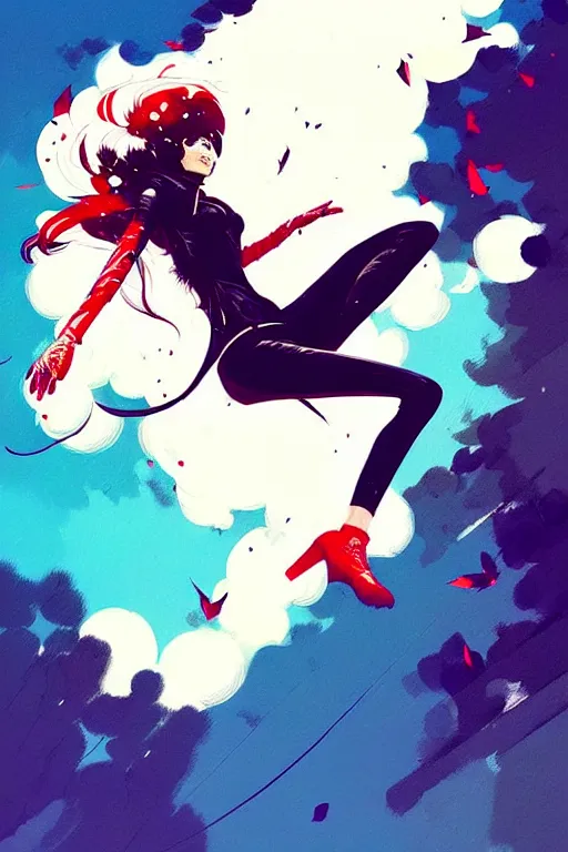 Image similar to a ultradetailed beautiful painting of a stylish woman falling from the sky, by conrad roset, greg rutkowski and makoto shinkai trending on artstation