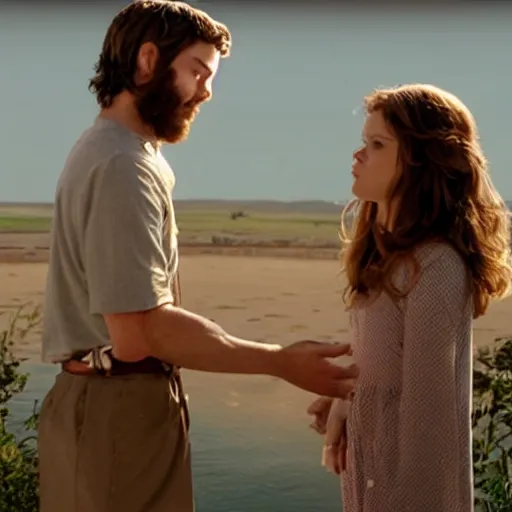 Prompt: cinematic shot of Evan from Evan Almighty using his god powers on a woman