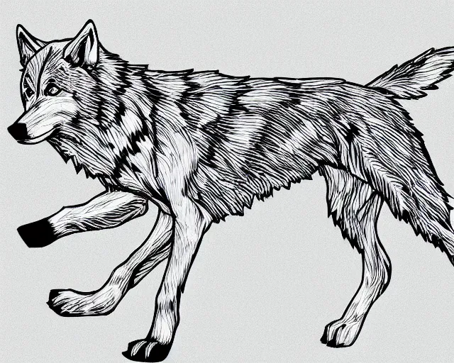 Image similar to professional digital art of a full-body outline of a wolf, very simple, no color, high quality, HD, 8K,