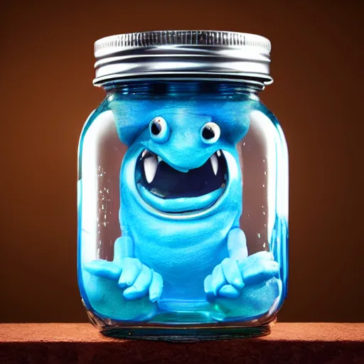 Image similar to Evil monster in a jar by John Howe, product photography, centered, studio lightning