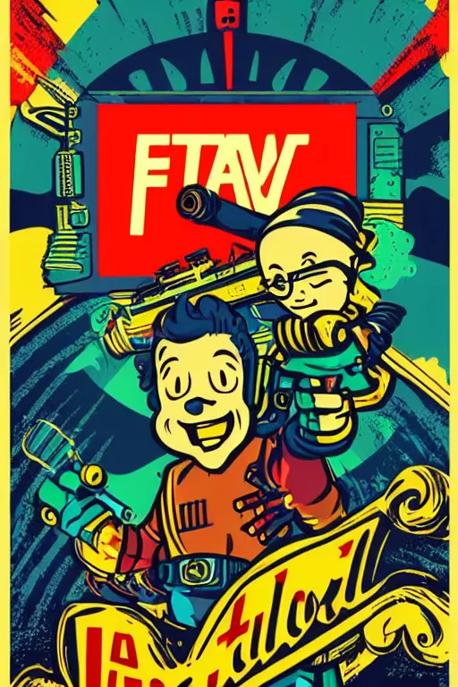 Image similar to fallout 7 6 retro futurist illustration art by butcher billy, sticker, colorful, illustration, highly detailed, simple, smooth and clean vector curves, no jagged lines, vector art, smooth andy warhol style