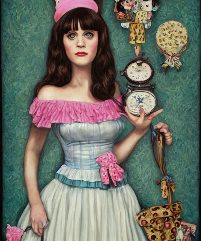 Image similar to portrait of Zooey Deschanel in wonderland, lowbrow painting by Mark Ryden