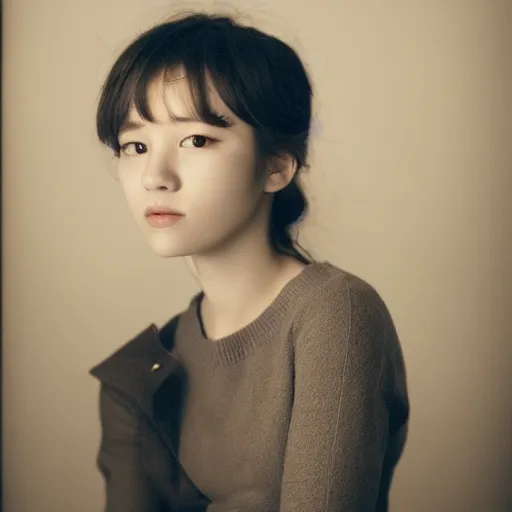 Prompt: a portrait photo of a beautiful young woman who looks like a korean carrie mulligan