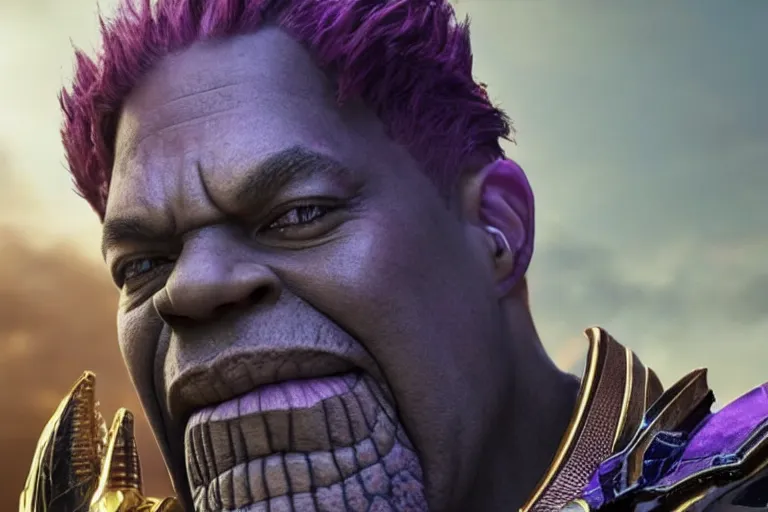 Prompt: promotional still of wiz khalifa as thanos, 4 k, highly detailed,