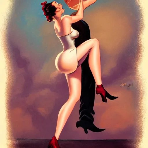 Prompt: a painting in the style of gil elvgren and in the style of charles vess.