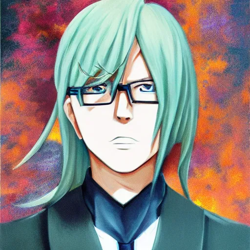 Prompt: a highly detailed abstract portrait painting of byakuya togami in a cool toned color scale