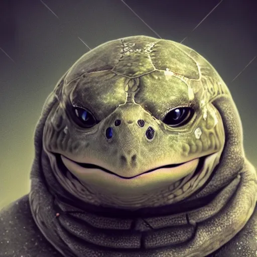 Image similar to anthropomorphic turtle humanoid, carapace, rutkowski, blizzard, winter, night, furs, fantasy