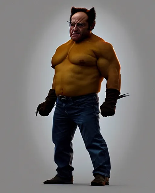 Image similar to danny devito as wolverine, full body portrait, oil on canvas, octane render, trending on artstation