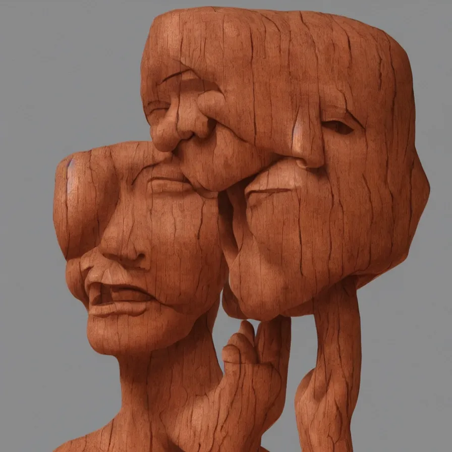 Image similar to public sculpture minimalist portrait of a powerful stern woman, beautiful symmetrical face realistic proportions, carved out of a red oak wood on a pedestal by stephan balkenhol and martin puryear, hyperrealistic dramatic lighting trending on artstation 8 k