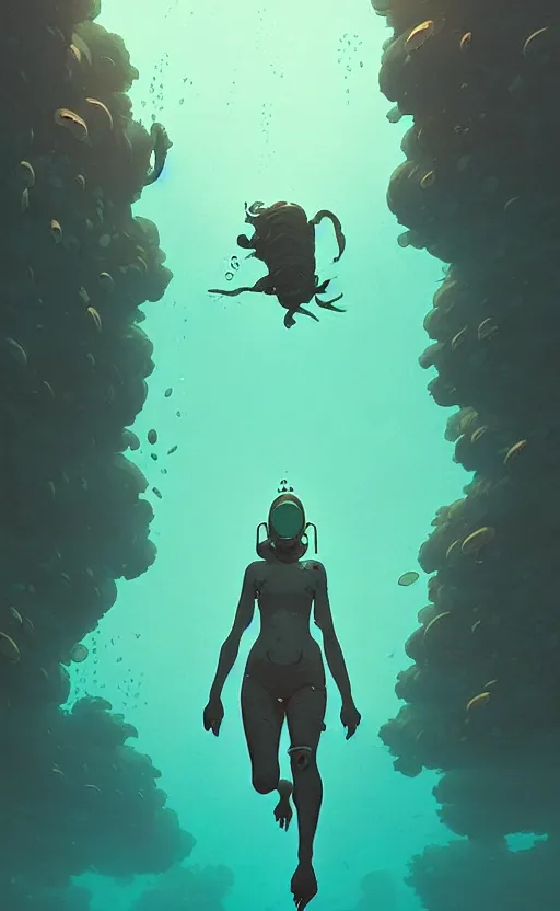 Image similar to celtic naturepunk underwater by atey ghailan, by greg rutkowski, by simon stalenhag, by greg tocchini, by james gilleard, by joe fenton, by kaethe butcher dynamic lighting, gradient light blue, brown, blonde cream and white color scheme, grunge aesthetic