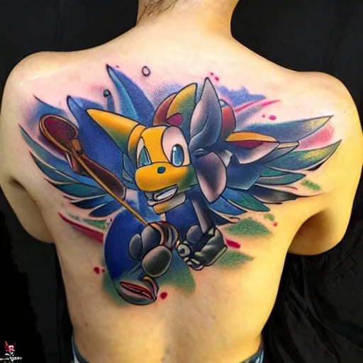 Prompt: breathtaking tattoo based on the game Klonoa, realistic, full tattoo, black, highly detailed photo