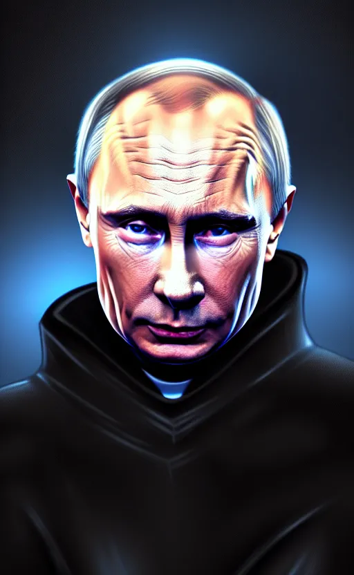 Prompt: wideangle!! comic style portrait shot of vladimir putin as emperor palpatine in the star wars, intricate, elegant, highly detailed, digital painting, artstation, concept art, illustration,