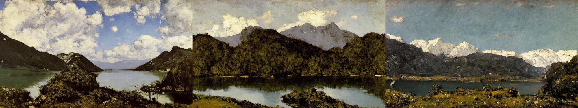 Prompt: lakeside mountains, by gustave courbet