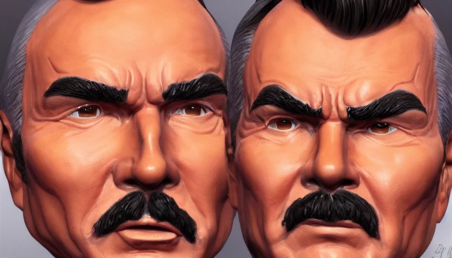 Image similar to Hand painted bust of burt reynolds, hyperdetailed, artstation, cgsociety, 8k
