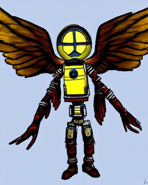 Prompt: Claptrap as an angel with beautiful wings