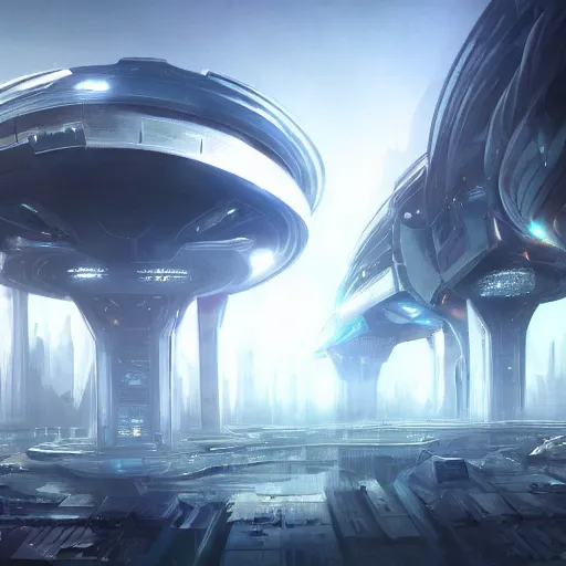 Image similar to futuristic city under alien invasion, concept art, trending artstation