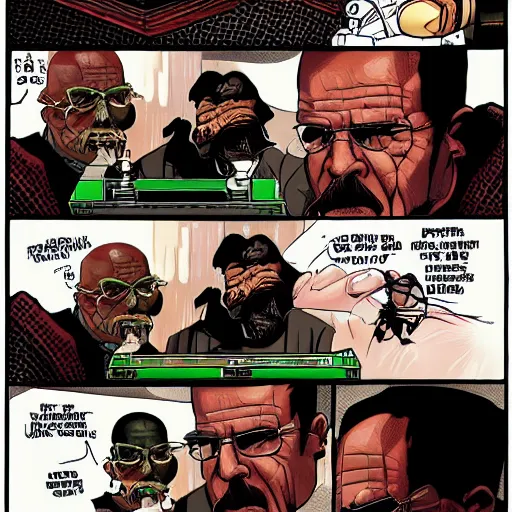 Prompt: the doom slayer trying to defeat walter white at chess