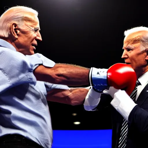 Image similar to Joe Biden fighting Donald Trump in a boxing ring, hd, boxing gloves