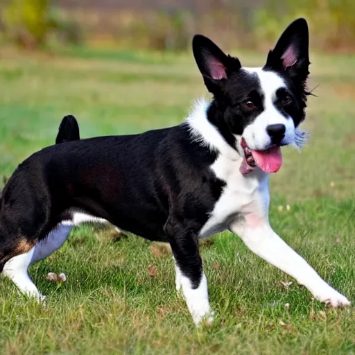 Prompt: a black and white dog mixed with american staffordshire terrier papillon german shepherd treeing walker coonhound