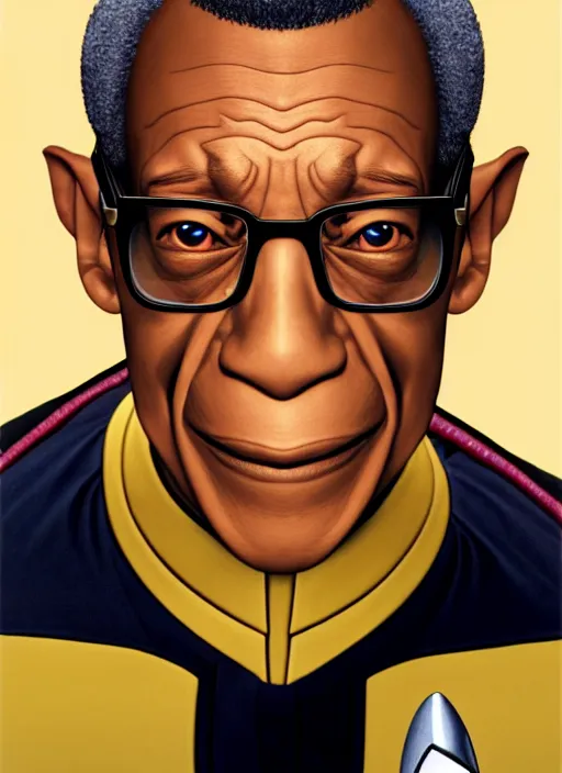 Image similar to cute star trek officer gus fring, natural lighting, path traced, highly detailed, high quality, digital painting, by don bluth and ross tran and studio ghibli and alphonse mucha, artgerm