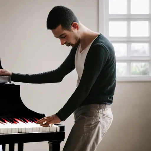 Prompt: a man watering his piano