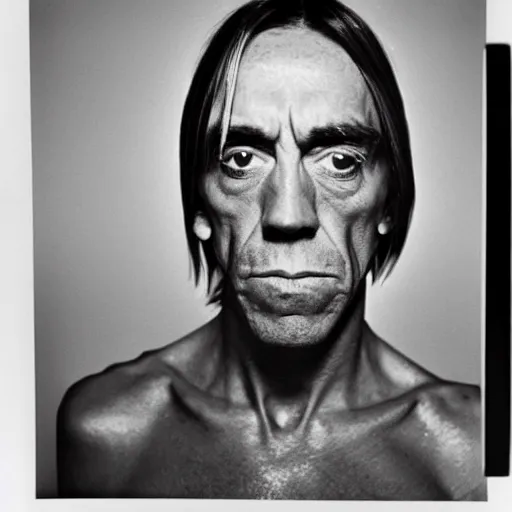 Prompt: Mugshot Portrait of Iggy Pop, taken in the 1970s, photo taken on a 1970s polaroid camera, grainy, real life, hyperrealistic, ultra realistic, realistic, highly detailed, epic, HD quality, 8k resolution, body and headshot, film still, front facing, front view, headshot and bodyshot, detailed face, very detailed face