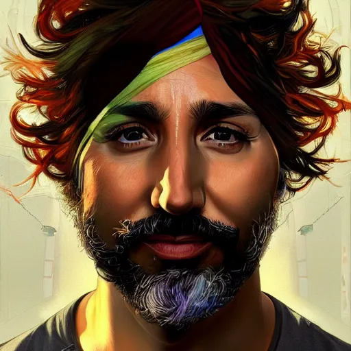 Image similar to portrait justin trudeau hybrid jagmeet singh mix, sci - fi and fantasy, intricate highly detailed digital painting, artstation, concept art, smooth and sharp focus, illustration, art by tan zi and ayanamikodon and alphonse mucha and wlop