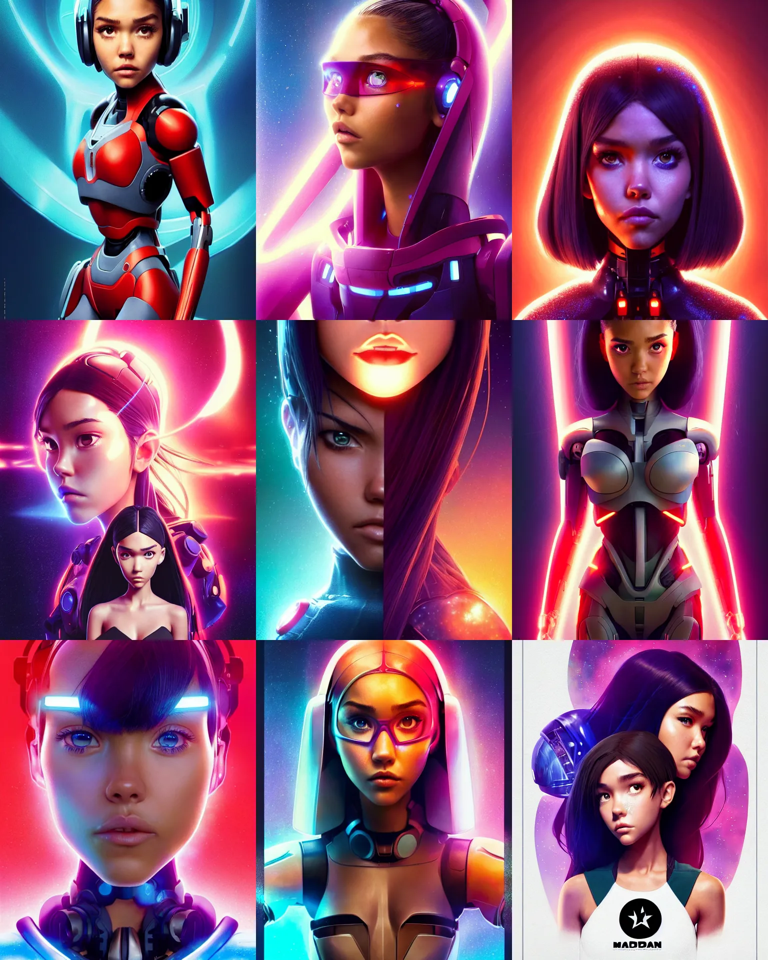 Prompt: sci - fi pixar anime movie poster portrait photo of madison beer, jessica alba : : as fun cyborg woman by weta, marvel : : by greg rutkowski, wlop, ilya kuvshinov, rossdraws, artgerm, leeloo, rave makeup, unreal engine, sweaty, glitter, pearlescent, morning, artstation, : :