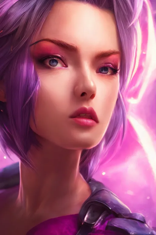 Image similar to ultra realistic facial portrait of vi from league of legends, digital art, character portrait, highly detailed, trending on artstation, lens flare, atmosphere, hyper realistic, cinematic lightning, sharp focus, unreal engine 5, extreme details perfect face, pretty face, fine - face, illustration, 8 k, ultra texture, masterpiece