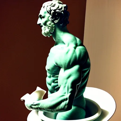 Image similar to michelangelo statue doing the dishes