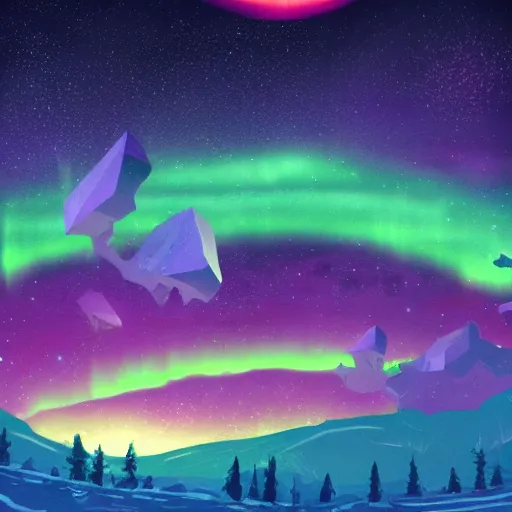 Prompt: starlight under aurora in the snow mountain, futurepunk, trending on artstation