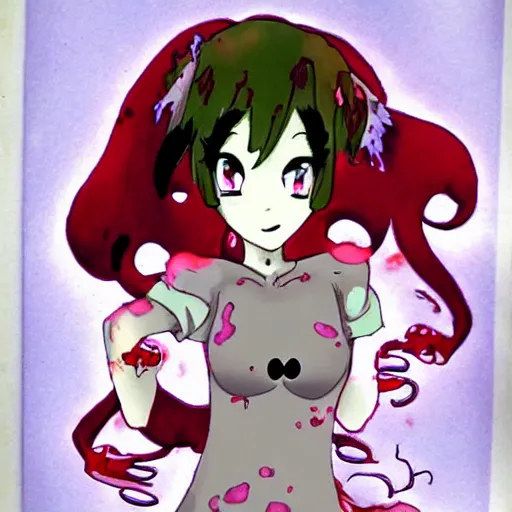Prompt: cute zombie anime girl drawn by Don bluth