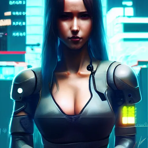 Image similar to beautiful cyberpunk 2 0 7 7 female character, futuristic, art by wlop and artgerm and greg rutkowski, ilya kuvshinov, strong strokes, photo of asuna from sao, intricate, elegant, sharp focus, illustration, highly detailed, digital painting, trending on artstation, award winning, concept art, sharp focus h 8 0 0