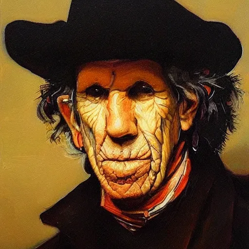 Prompt: Portrait In the style of Rembrandt Keith Richards oil painting