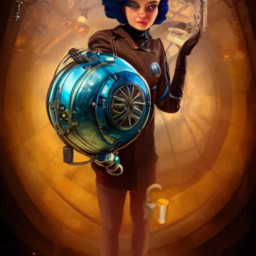 Image similar to underwater lofi bioshock steampunk portrait in space, Pixar style, by Tristan Eaton Stanley Artgerm and Tom Bagshaw.
