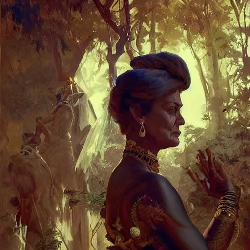 Prompt: pauline hanson disrespecting aboriginals, royal interior, highly detailed painting extremely beautiful and aesthetic and detailed, with familiar sprites, chiaroscuro, intricate, masterpiece, fantasy illustrations by ilya kuvshinov and jeremy lipking and quentin mabille