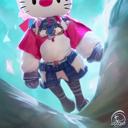 Image similar to Hello Kitty as a League of Legends character, by Stanley Artgerm Lau, WLOP, Rossdraws, James Jean, Andrei Riabovitchev, Marc Simonetti, Yoshitaka Amano, ArtStation, CGSociety,