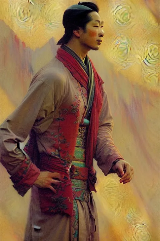 Prompt: attractive man, ming dynasty, cool colors, painting by gaston bussiere, craig mullins, greg rutkowski, alphonse mucha