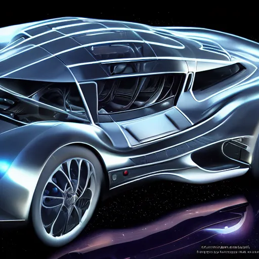 Prompt: A realistic detailed photo of a futuristic car
