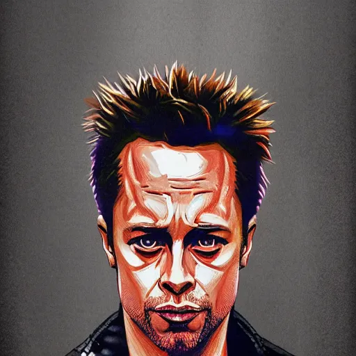 Image similar to portrait of tyler durden from movie fight club, highly detailed, centered, solid color background, digital painting