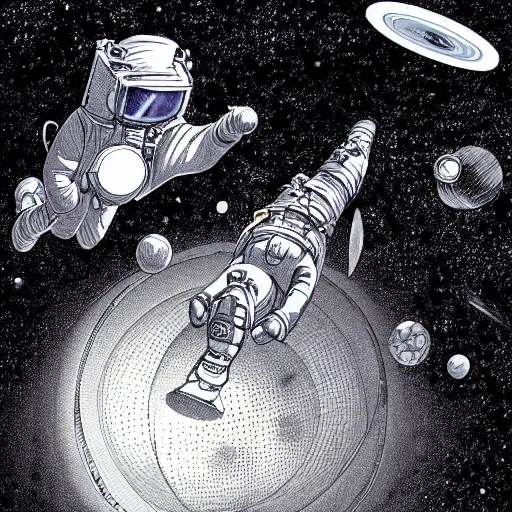 Prompt: Sketch of a lucid dream taking place in space, astonishing detail, amazing shading, award winning