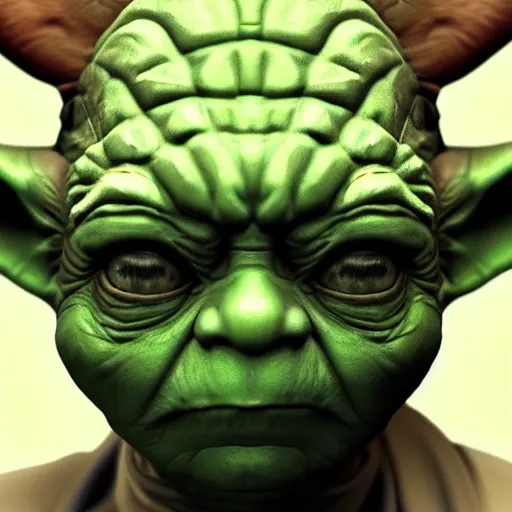 Image similar to Intricate five star Yoda facial portrait, Skin texture, hyperrealism, high detail, matte finish, high contrast, 3d depth, masterpiece, vivid colors, artstationhd