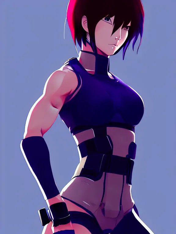 Image similar to color digital pen lineart sketch of athletic motoko kusanagi, by gnomon, by ilya kuvshinov, trending on pixiv fanbox