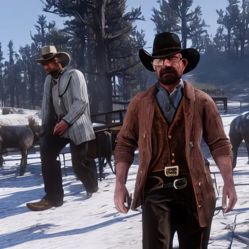 Image similar to walter white in red dead redemption 2 in game screen shot