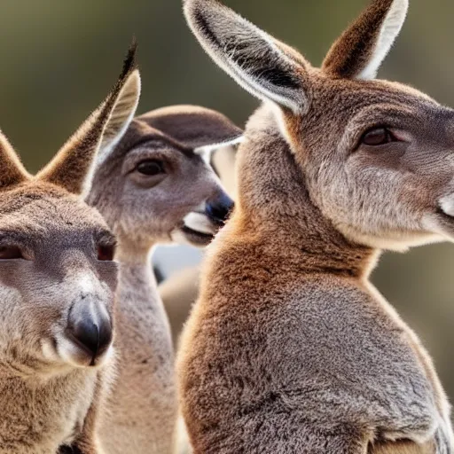 Prompt: photo of three kangaroos in their mother's pouch together. extreme detail, hyperrealistic photo