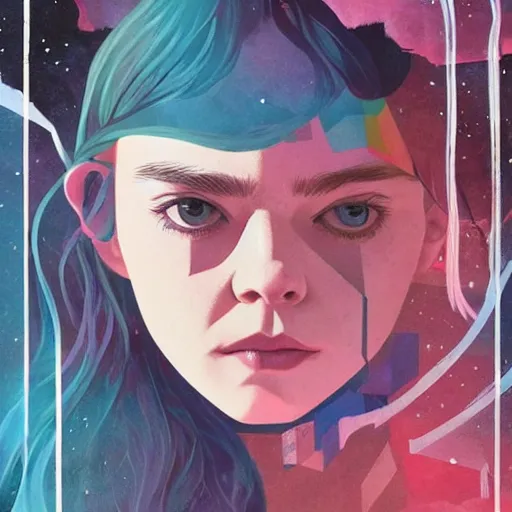 Image similar to Elle Fanning in Prey and Dead Space picture by Sachin Teng, asymmetrical, dark vibes, Realistic Painting, starry sky, Organic painting, Matte Painting, geometric shapes, hard edges, graffiti, street art:2 by Sachin Teng:4