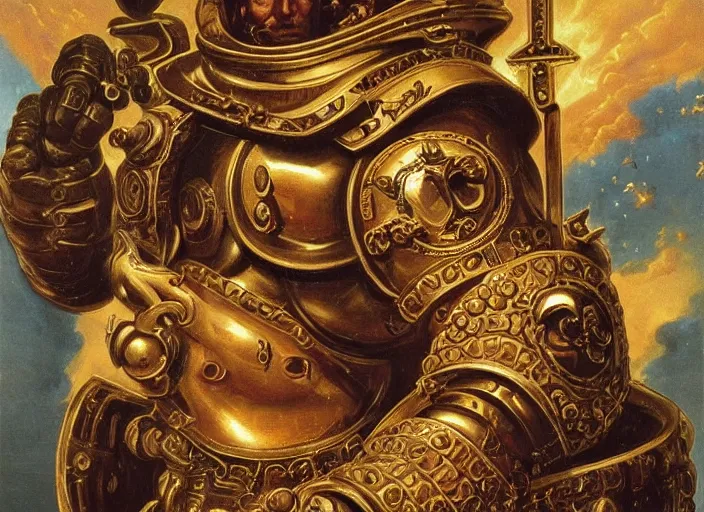 Prompt: rococo baroque rococo baroque painting portrait of space-marine (((warhammer 40k))) Greg hildebrandt high detail! ornate! fancy! cake!!!