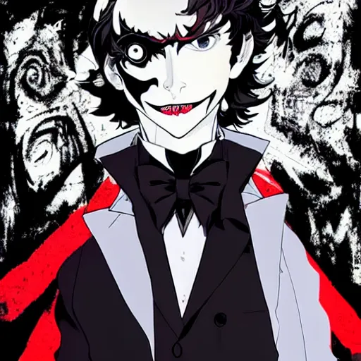 Image similar to persona 5 joker portrayed by joaquin phoenix,