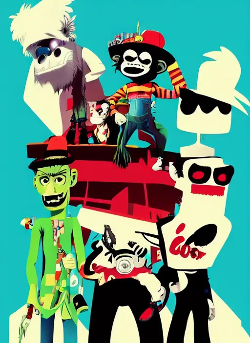 Image similar to gorillaz, official art by jamie hewlett, press shot, phase 2, wallpaper