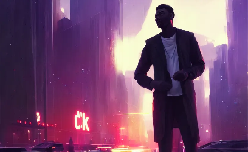 Prompt: handsome black genius infiltrating the metaverse, cinematic and dramatic, curved translucent holographic displays, urban atmosphere, cmyk glowing lights, highly detailed, digital painting, artstation, concept art, smooth, sharp focus, illustration, art by wlop, mars ravelo and greg rutkowski